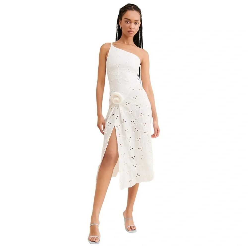 Free People Laagam White Cotton Bella Eyelet Midi Dress Womens S